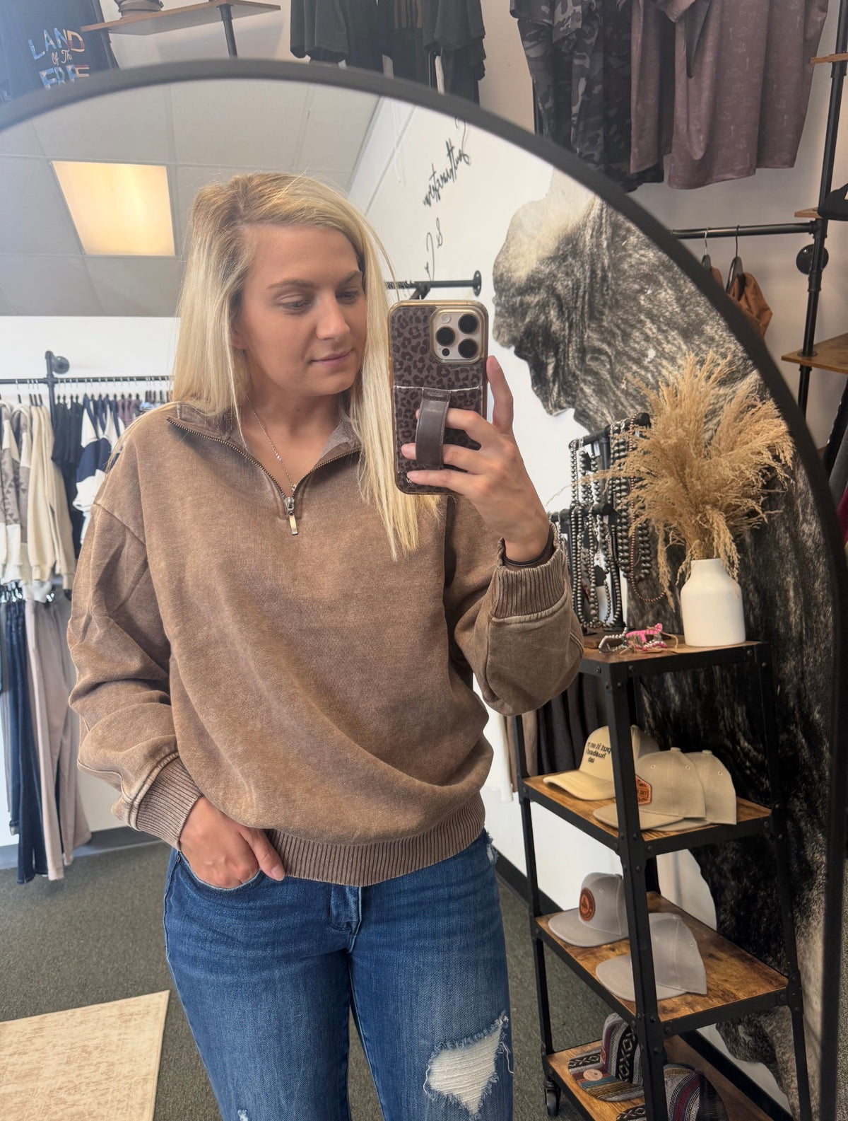 (Plus) Acid Wash Mocha quarter zip
