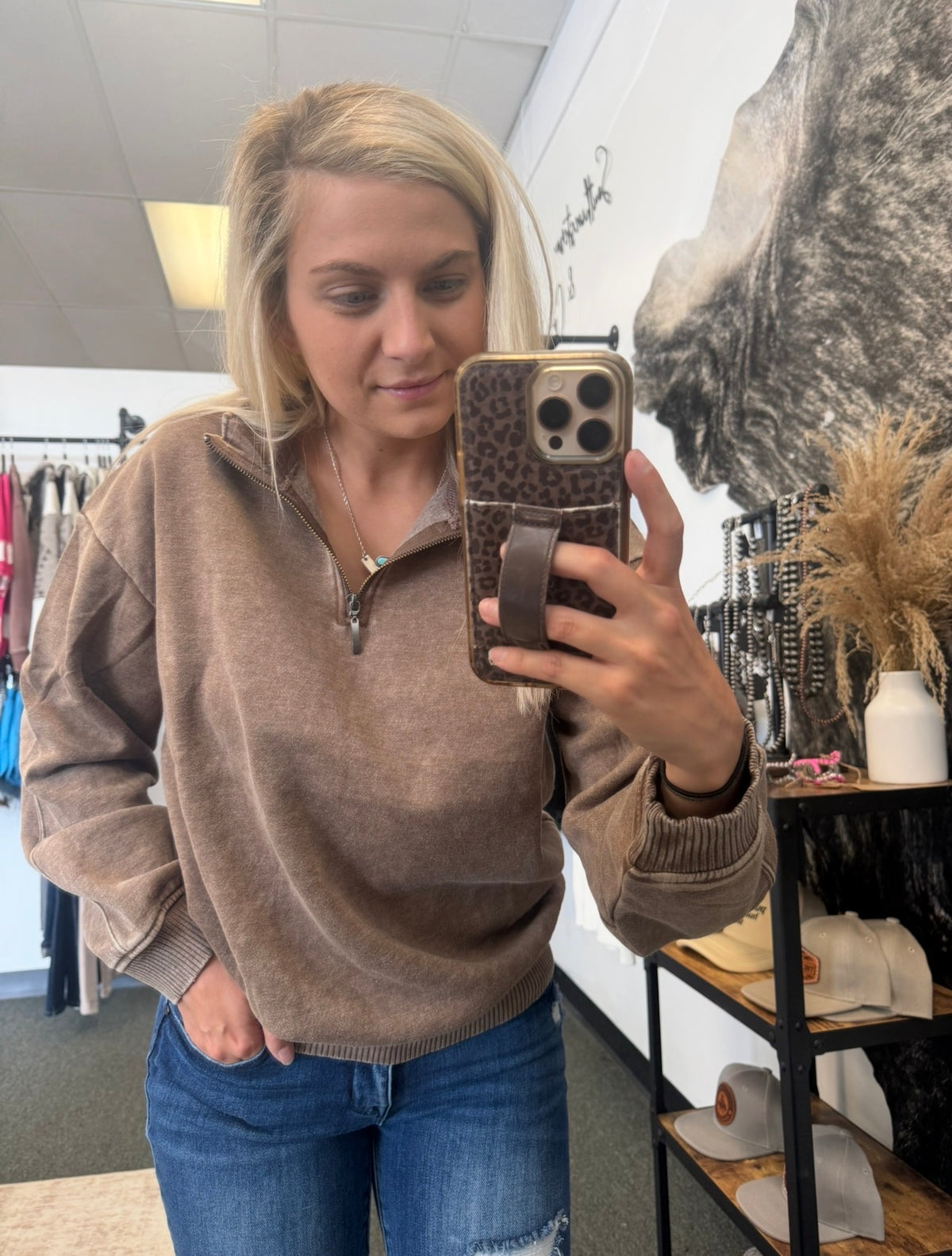Acid Wash Mocha quarter zip
