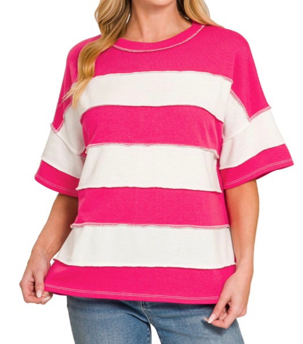 Pink/white stripe top