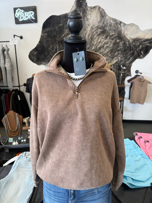 (Plus) Acid Wash Mocha quarter zip