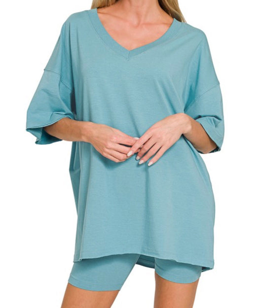 Dusty Teal w/ Biker Shorts