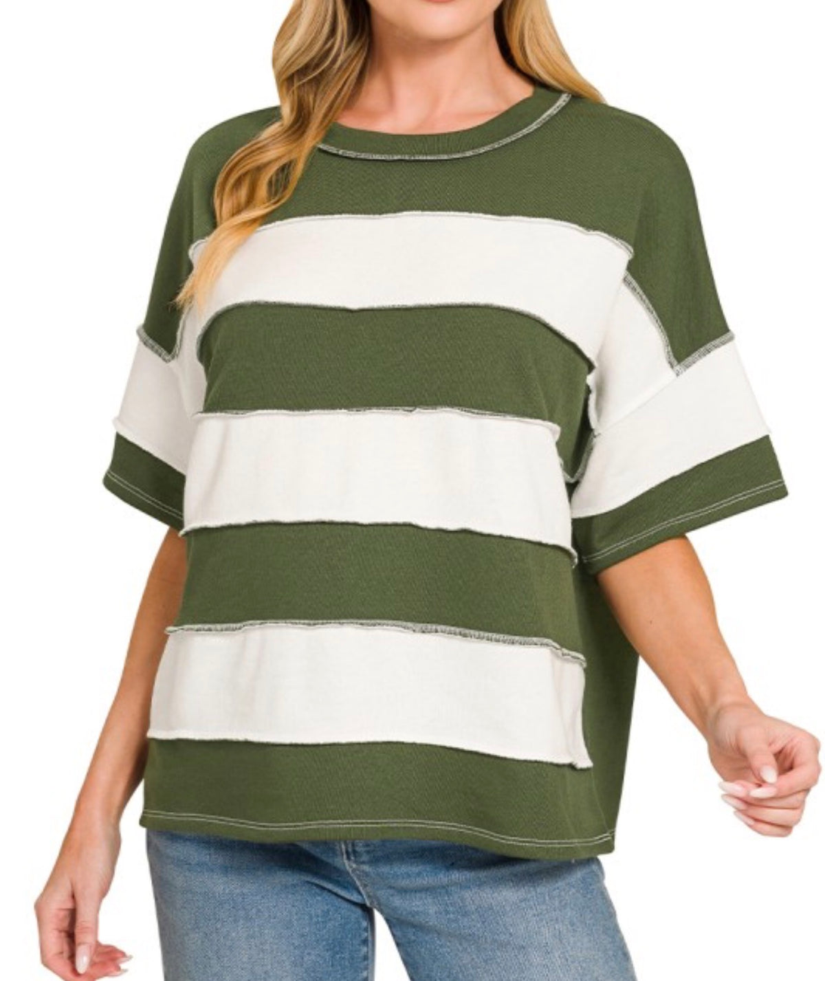 Green/white striped top