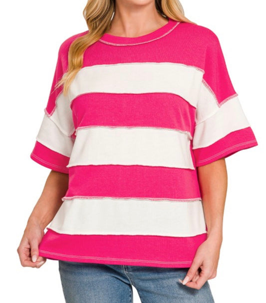 Pink/white stripe top